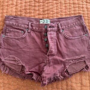 Free People (We the Free) - Maroon Distressed Cutoff Shorts (Size 28)